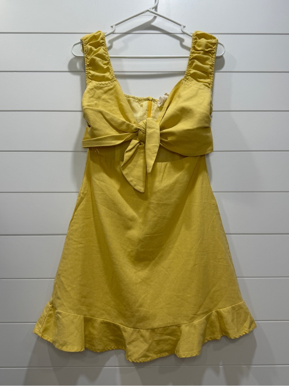 Yellow Tie-Front Mini Dress with Ruffle Hem